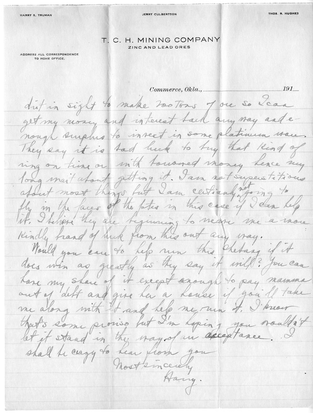 Letter from Harry S. Truman to Bess Wallace