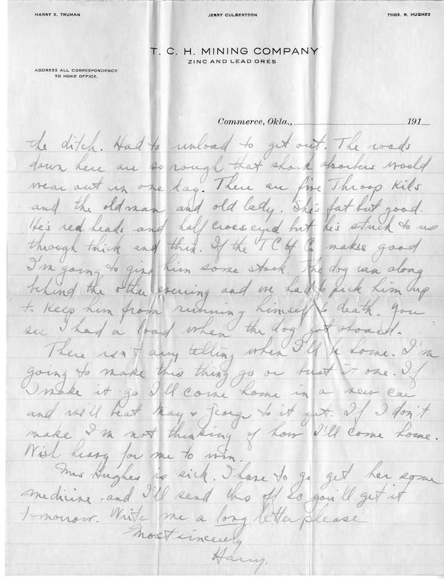 Letter from Harry S. Truman to Bess Wallace