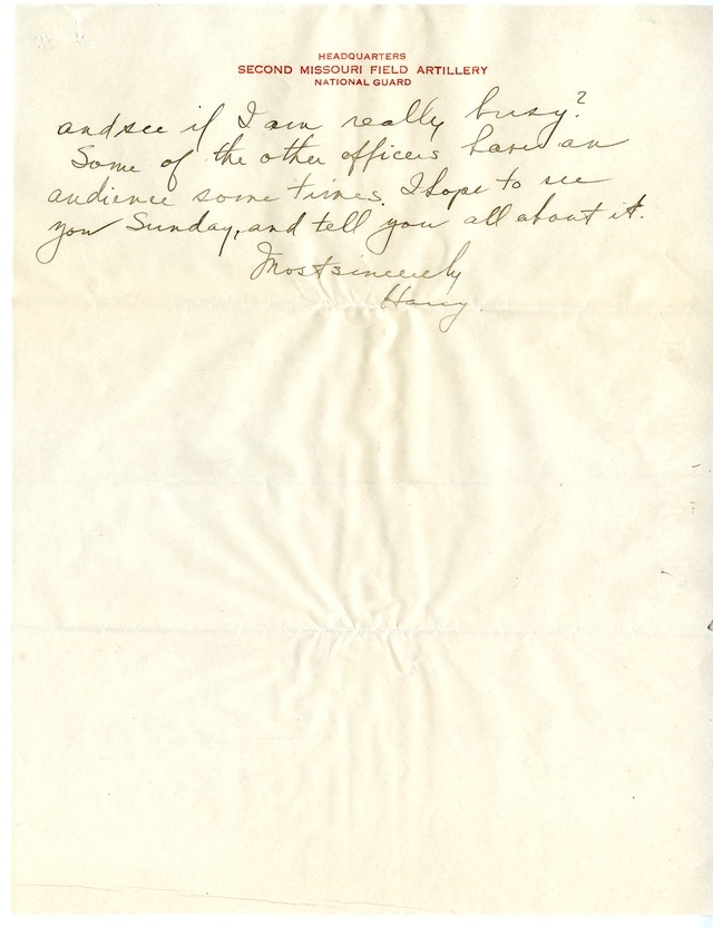 Letter from Harry S. Truman to Bess Wallace