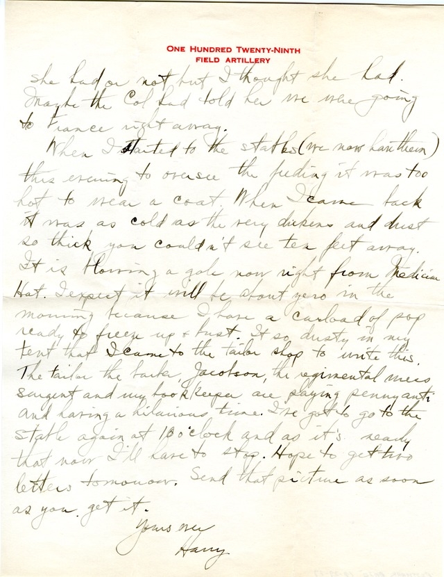 Letter from Harry S. Truman to Bess Wallace