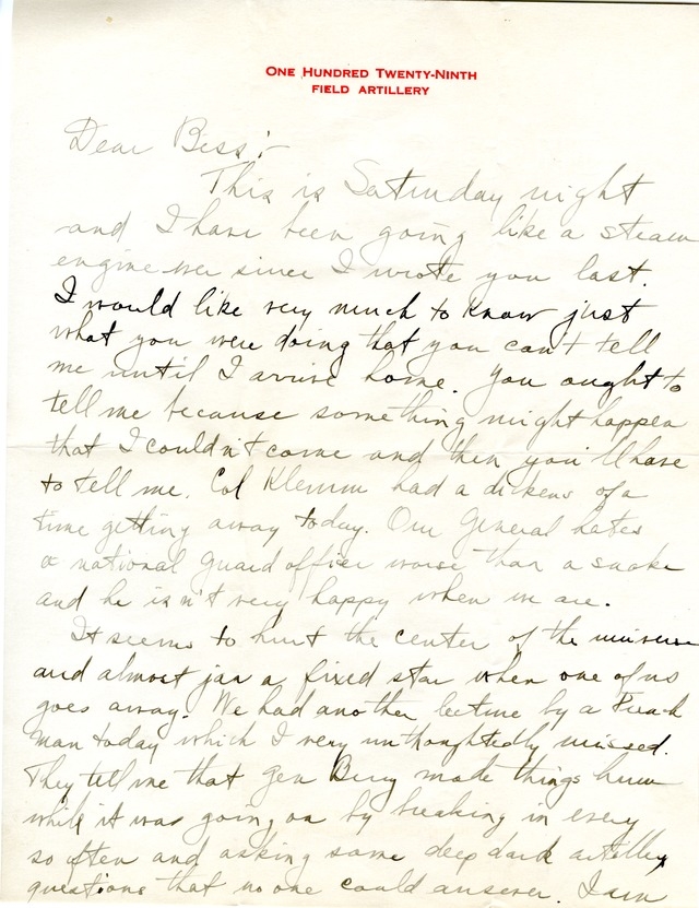 Letter from Harry S. Truman to Bess Wallace