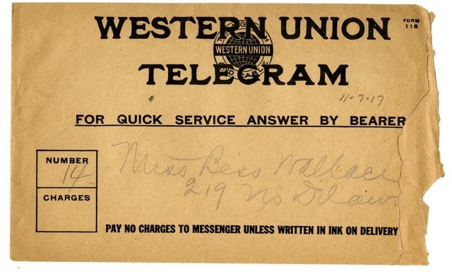 Telegram from Harry S. Truman to Bess Wallace