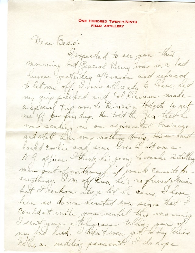 Letter from Harry S. Truman to Bess Wallace