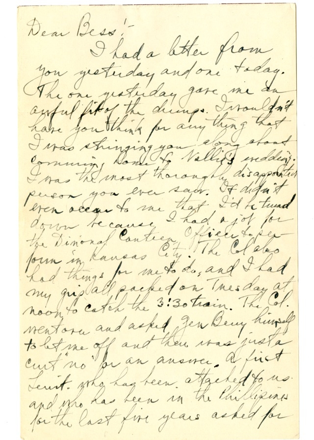 Letter from Harry S. Truman to Bess Wallace