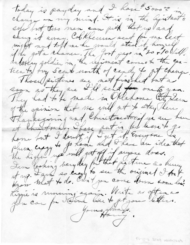 Letter from Harry S. Truman to Bess Wallace