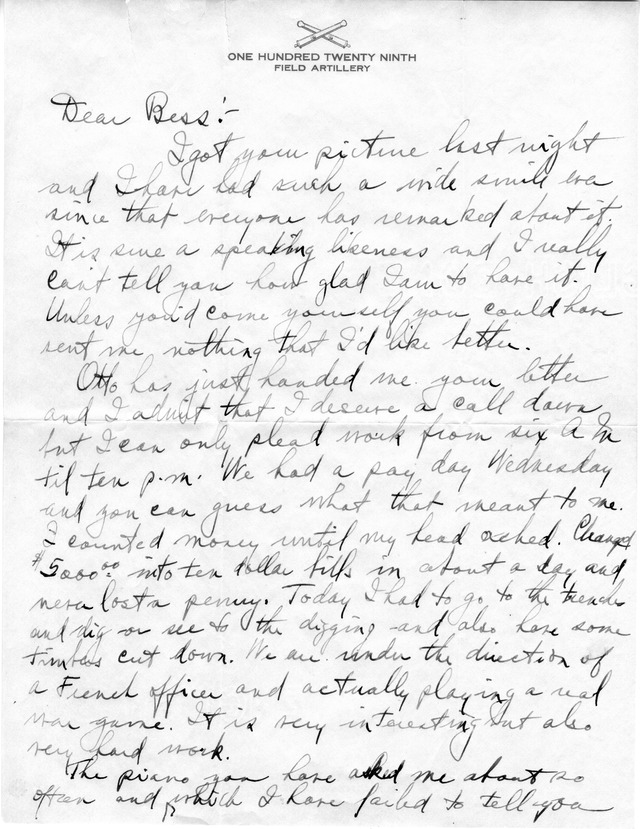 Letter from Harry S. Truman to Bess Wallace