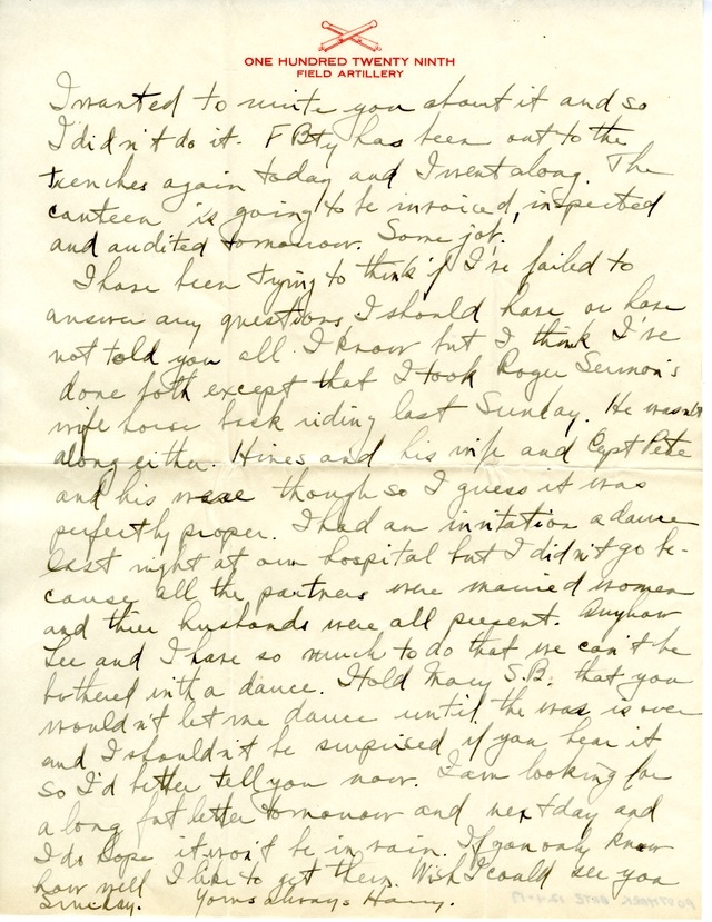 Letter from Harry S. Truman to Bess Wallace