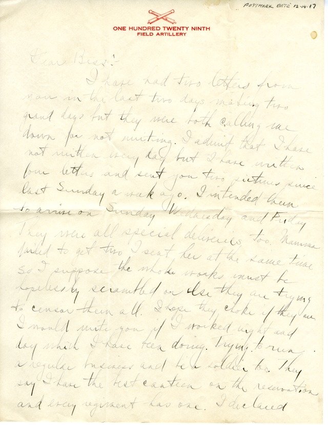 Letter from Harry S. Truman to Bess Wallace