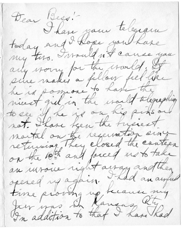 Letter from Harry S. Truman to Bess Wallace