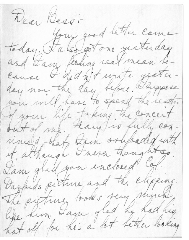 Letter from Harry S. Truman to Bess Wallace