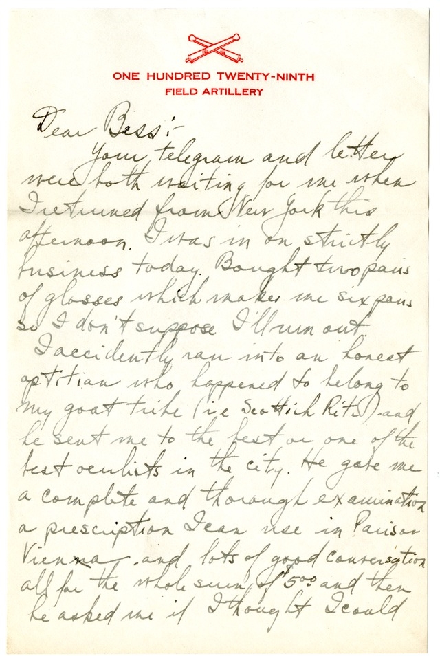 Letter from Harry S. Truman to Bess Wallace Letter from Harry S. Truman to Bess Wallace