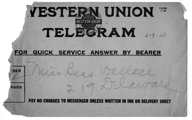 Telegram from Harry S. Truman to Bess Wallace