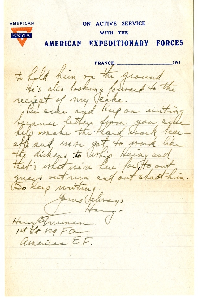 Letter from Harry S. Truman to Bess Wallace