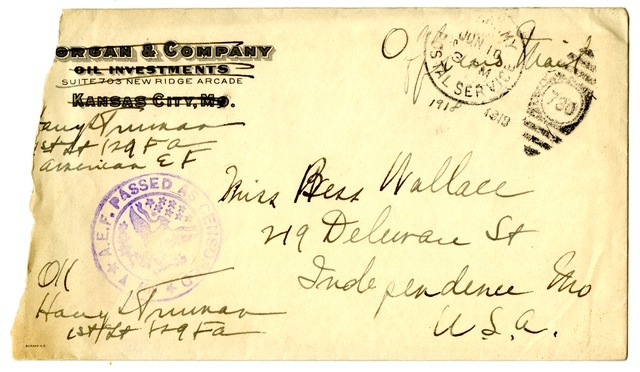 Letter from Harry S. Truman to Bess Wallace