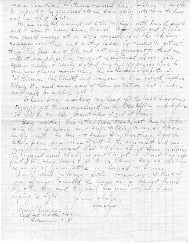 Letter from Harry S. Truman to Bess Wallace