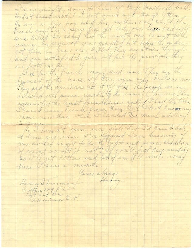 Letter from Harry S. Truman to Bess Wallace