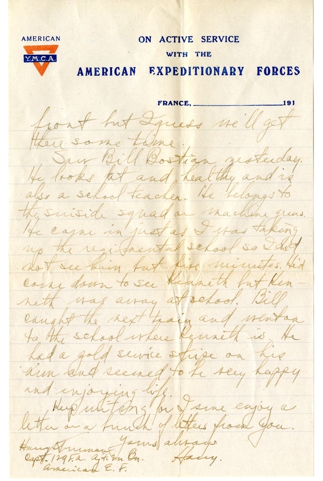 Letter from Harry S. Truman to Bess Wallace