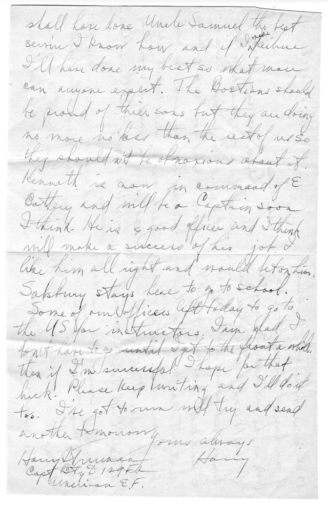 Letter from Harry S. Truman to Bess Wallace