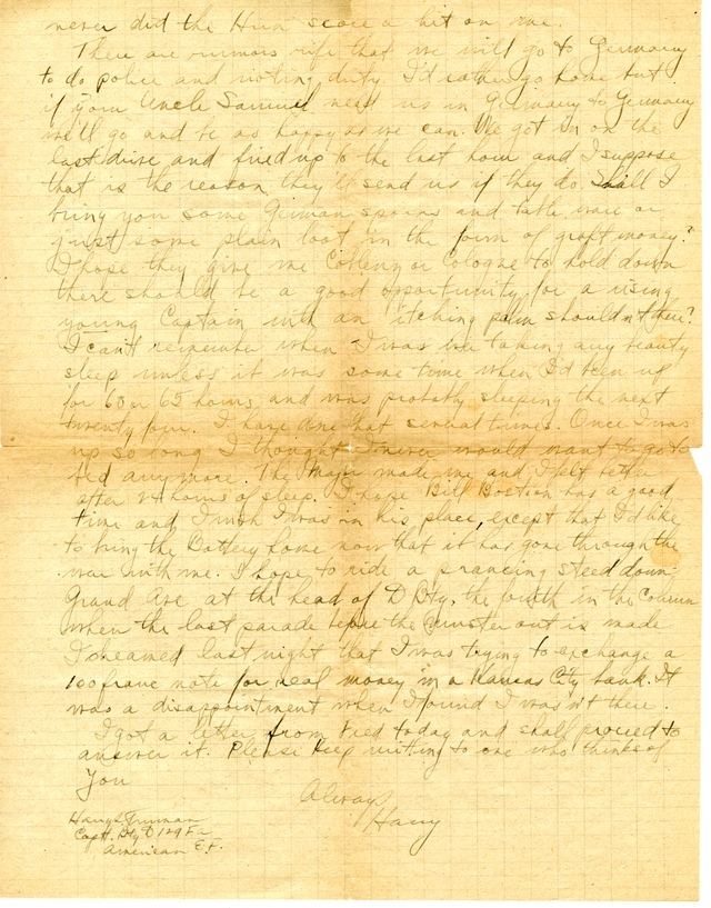 Letter from Harry S. Truman to Bess Wallace