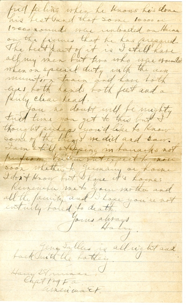 Letter from Harry S. Truman to Bess Wallace (abridged)