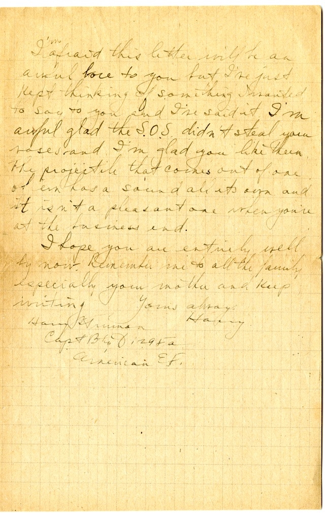 Letter from Harry S. Truman to Bess Wallace