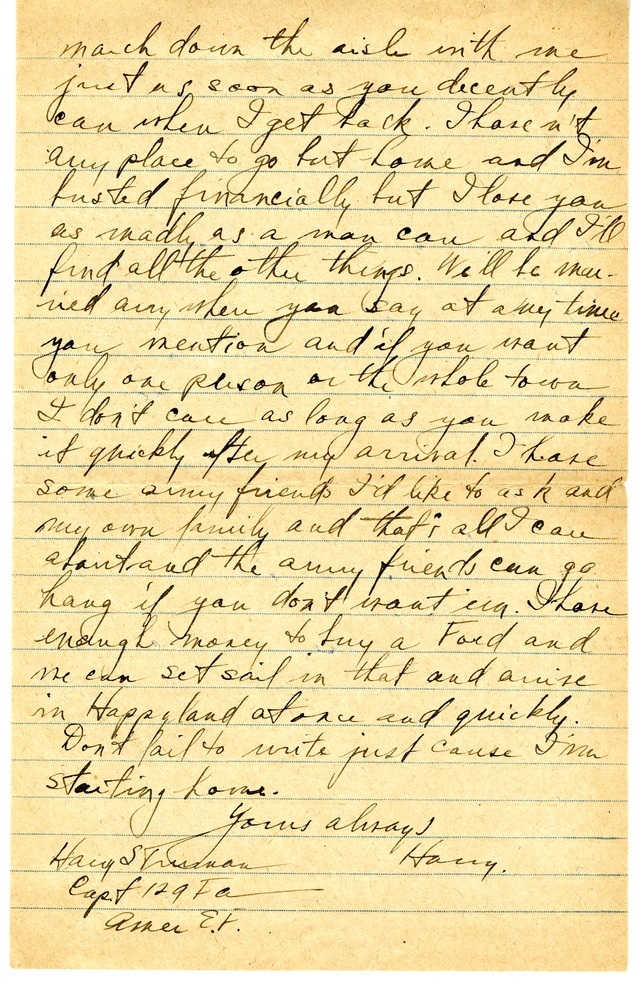 Letter from Harry S. Truman to Bess Wallace