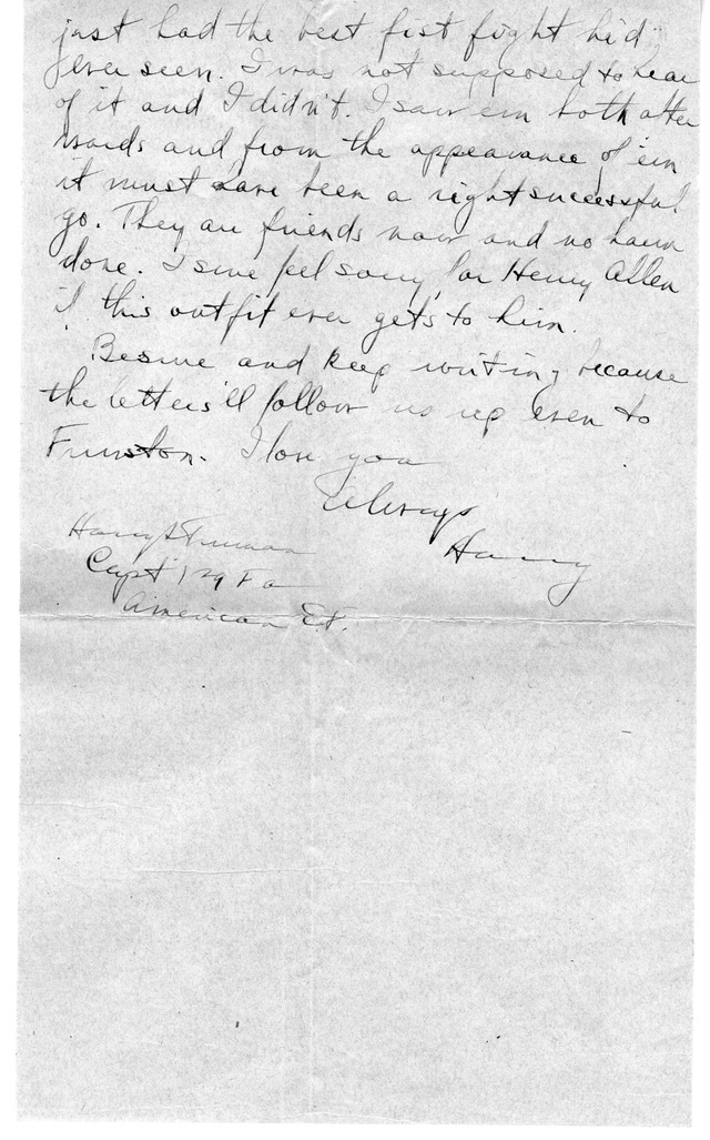 Letter from Harry S. Truman to Bess Wallace