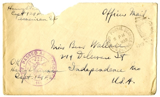 Letter from Harry S. Truman to Bess Wallace