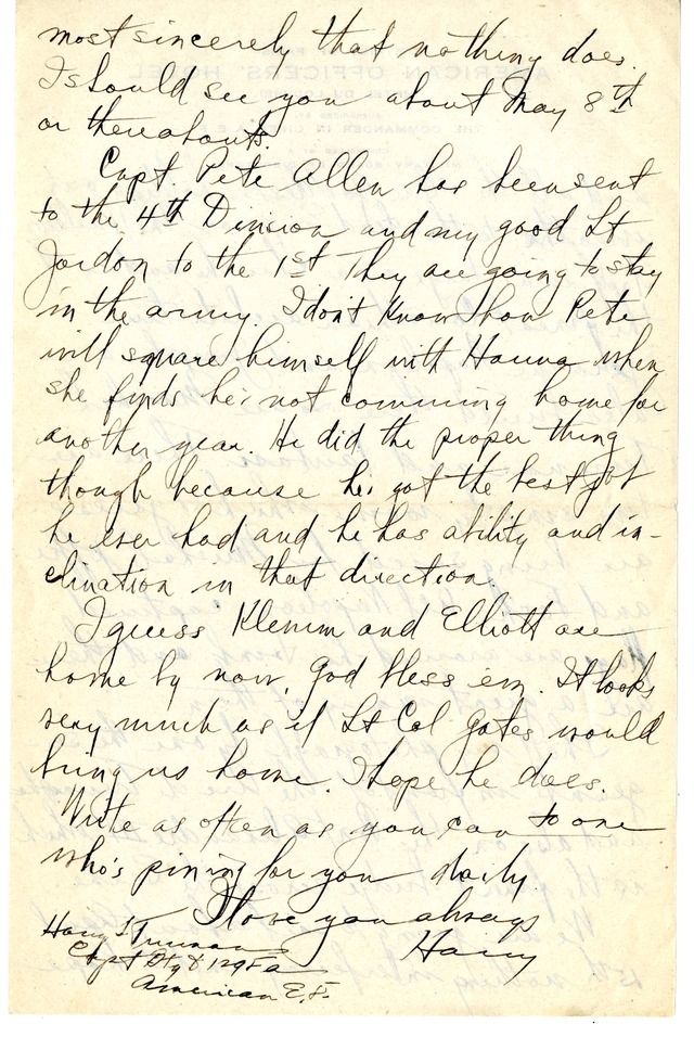 Letter from Harry S. Truman to Bess Wallace