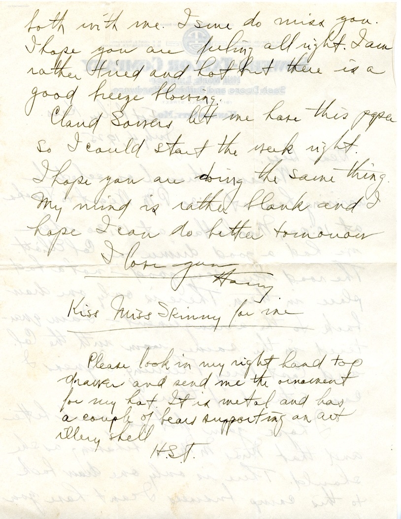 Letter from Harry S. Truman to Bess W. Truman