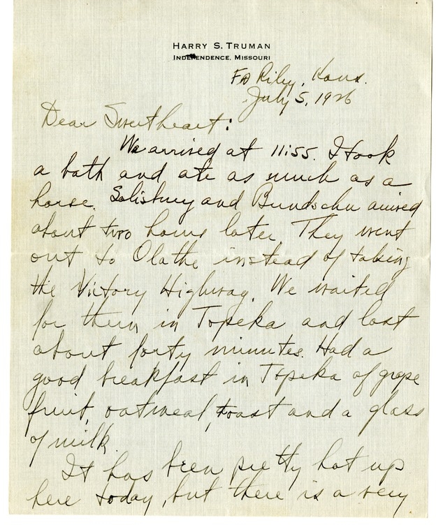 Letter from Harry S. Truman to Bess W. Truman