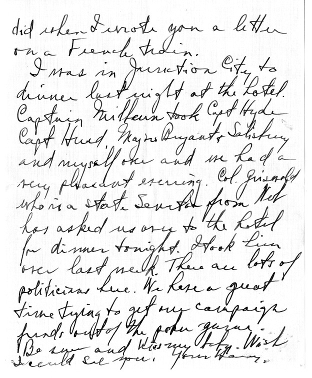 Letter from Harry S. Truman to Bess W. Truman