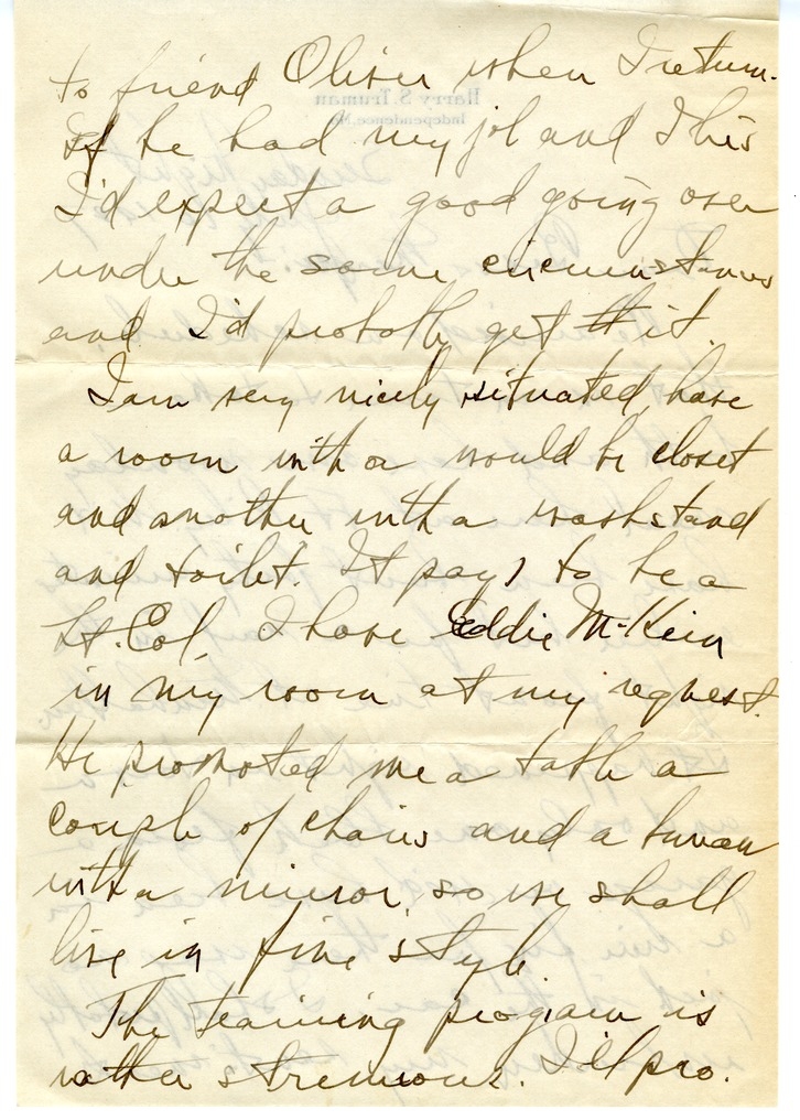 Letter from Harry S. Truman to Bess W. Truman