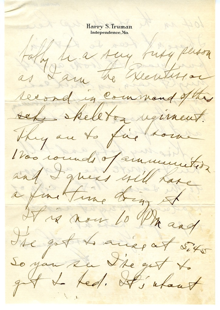 Letter from Harry S. Truman to Bess W. Truman