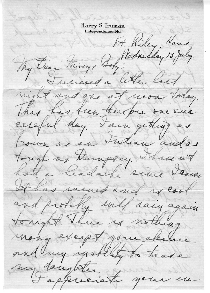 Letter from Harry S. Truman to Bess W. Truman