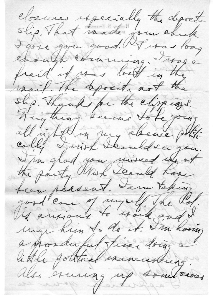 Letter from Harry S. Truman to Bess W. Truman