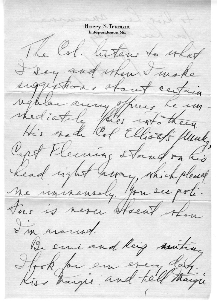 Letter from Harry S. Truman to Bess W. Truman