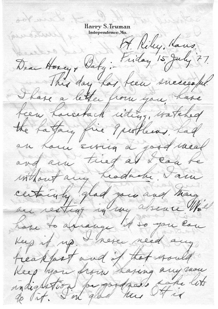 Letter from Harry S. Truman to Bess W. Truman