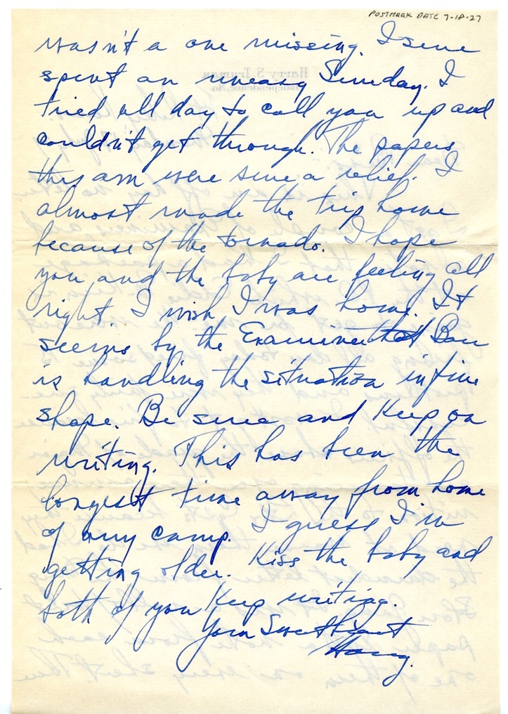 Letter from Harry S. Truman to Bess W. Truman