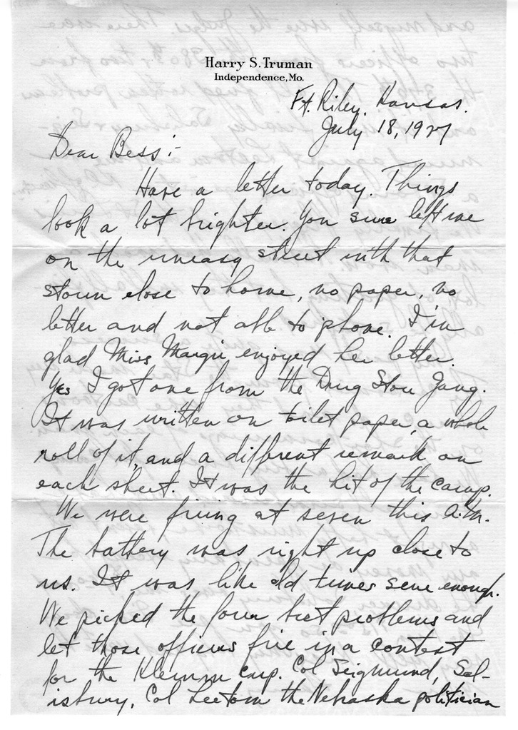 Letter from Harry S. Truman to Bess W. Truman