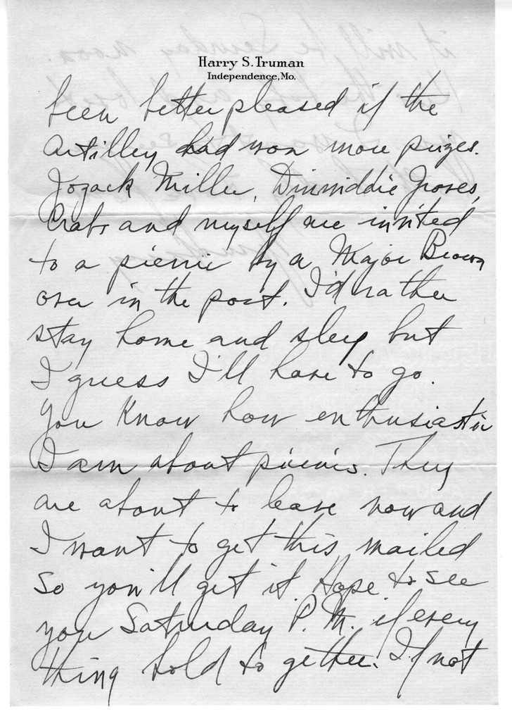 Letter from Harry S. Truman to Bess W. Truman