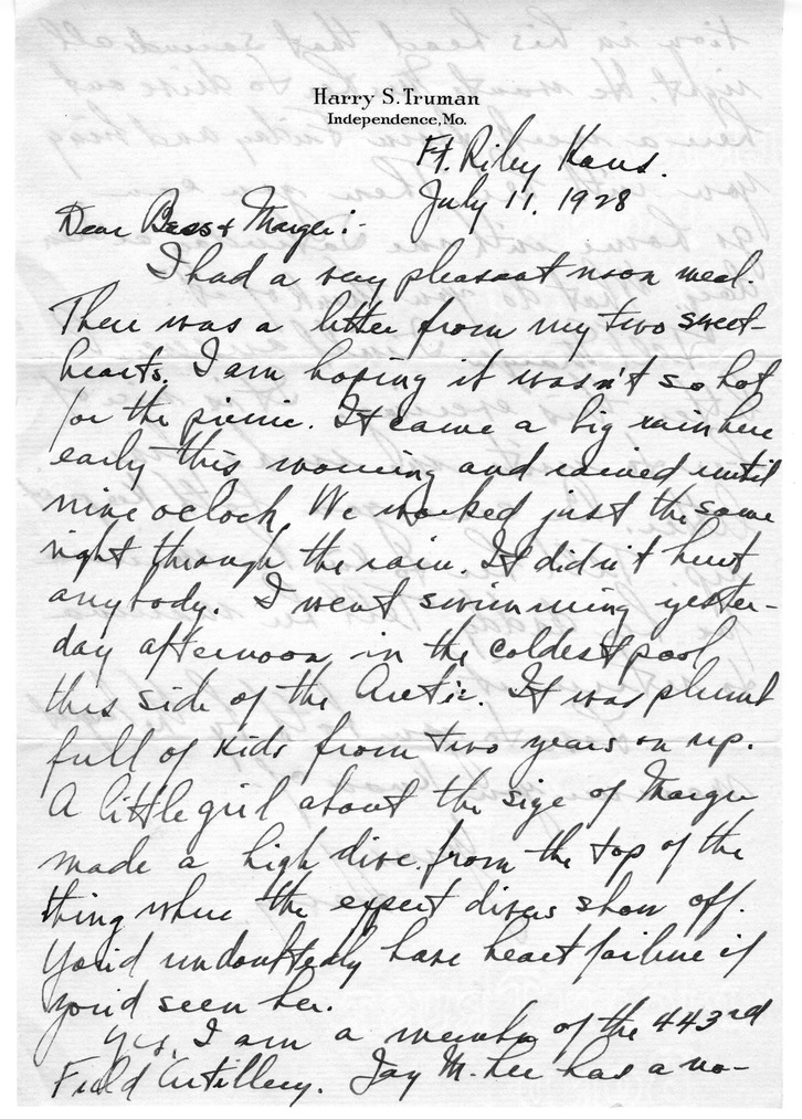 Letter from Harry S. Truman to Bess W. Truman