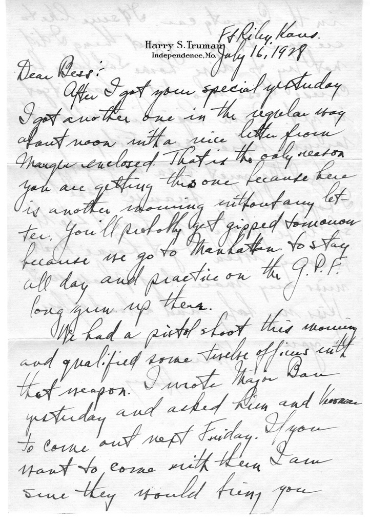 Letter from Harry S. Truman to Bess W. Truman