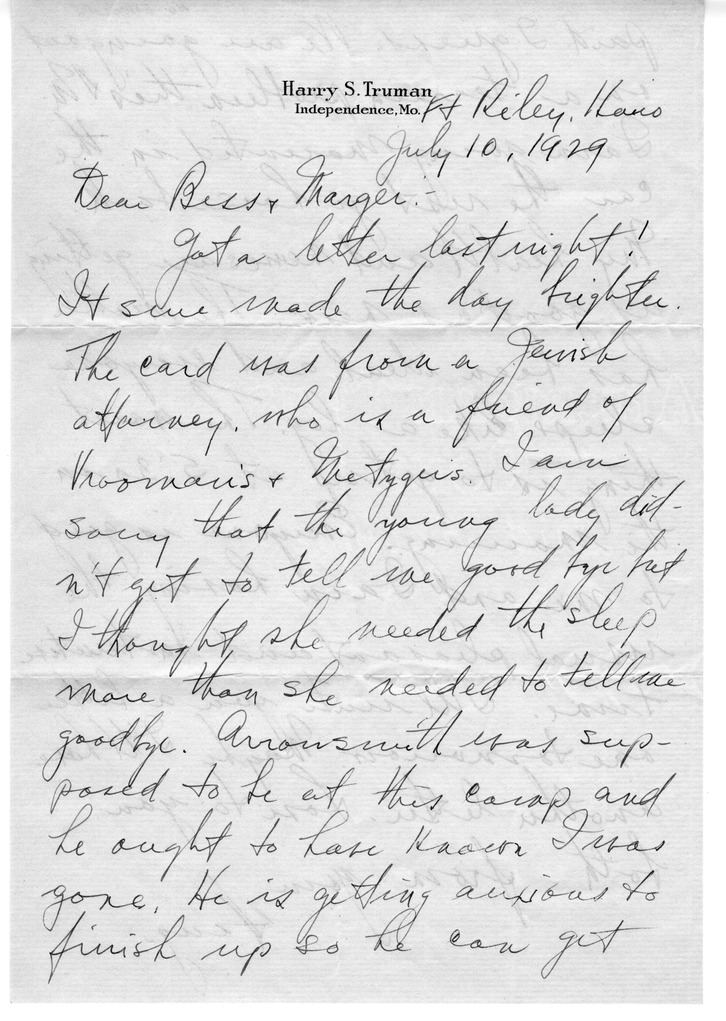 Letter from Harry S. Truman to Bess W. Truman