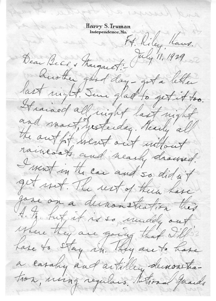 Letter from Harry S. Truman to Bess W. Truman