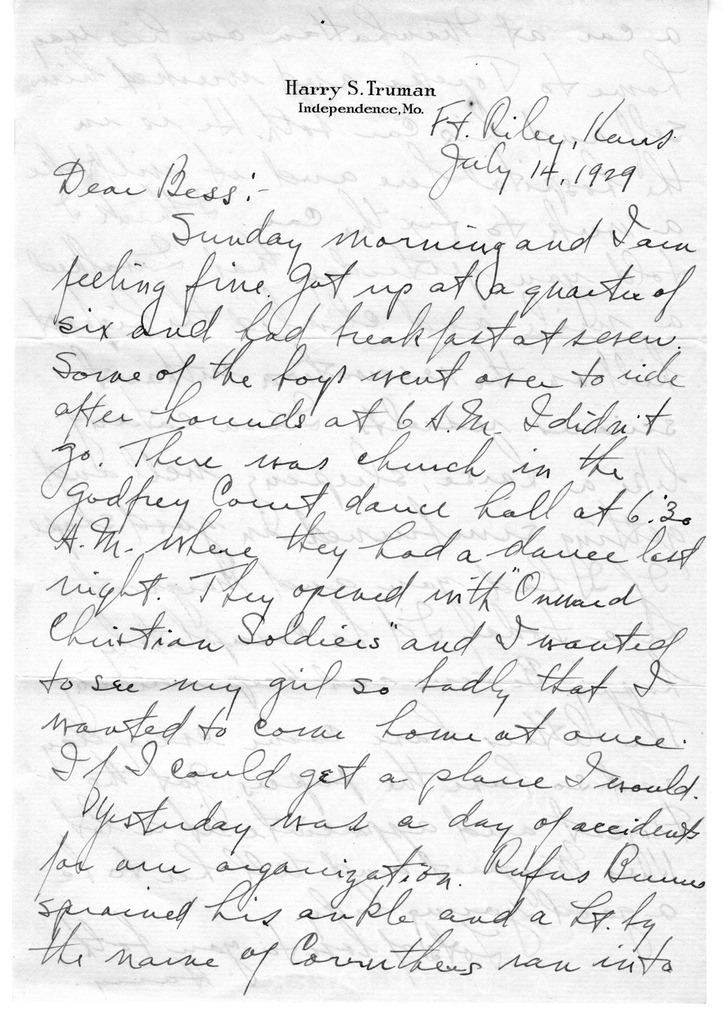 Letter from Harry S. Truman to Bess W. Truman