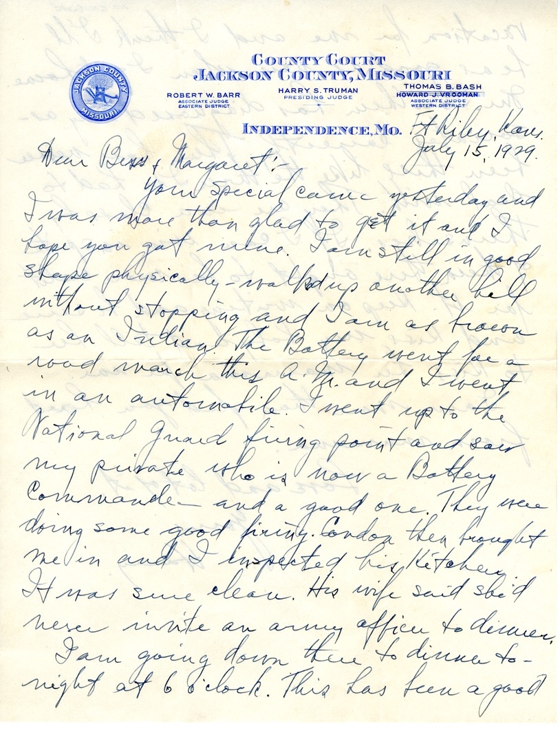 Letter from Harry S. Truman to Bess W. Truman