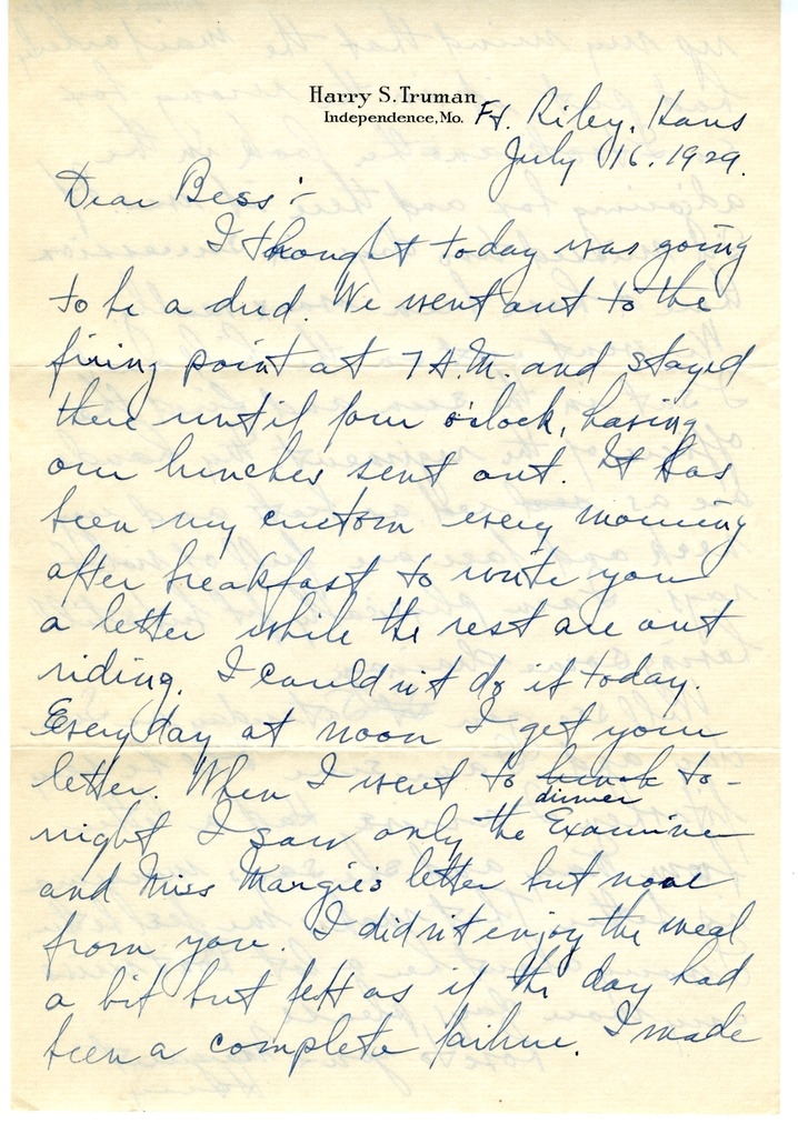 Letter from Harry S. Truman to Bess W. Truman