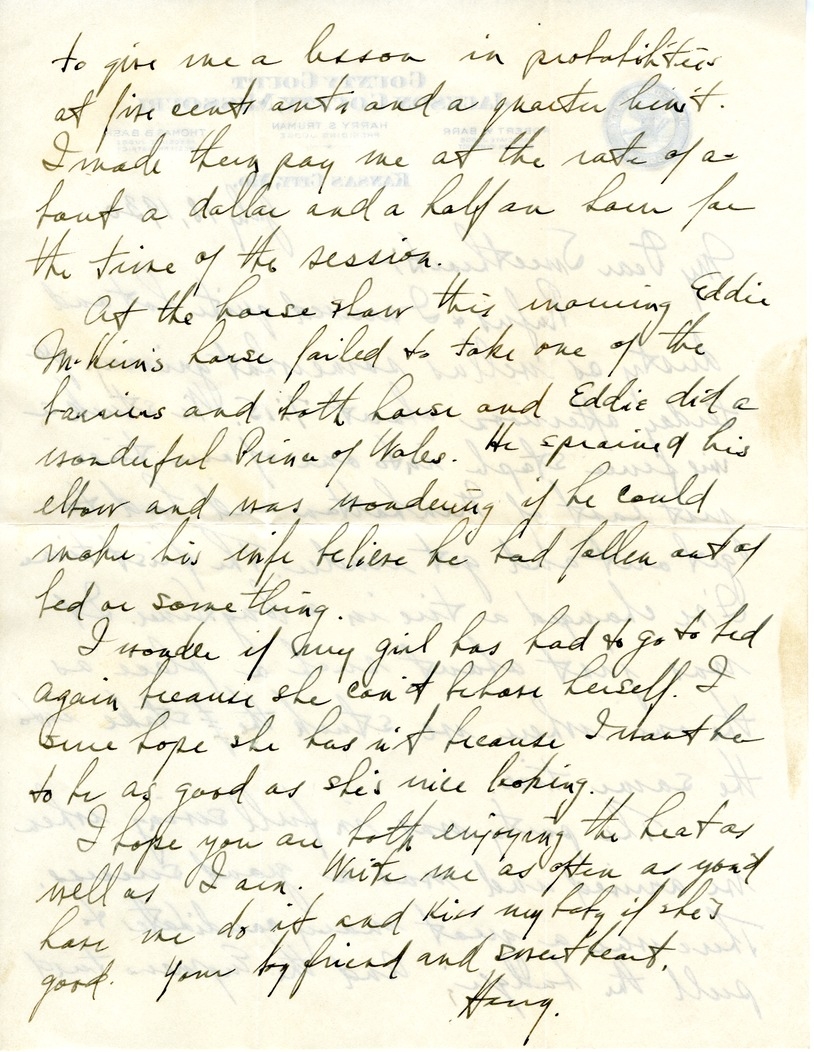 Letter from Harry S. Truman to Bess W. Truman