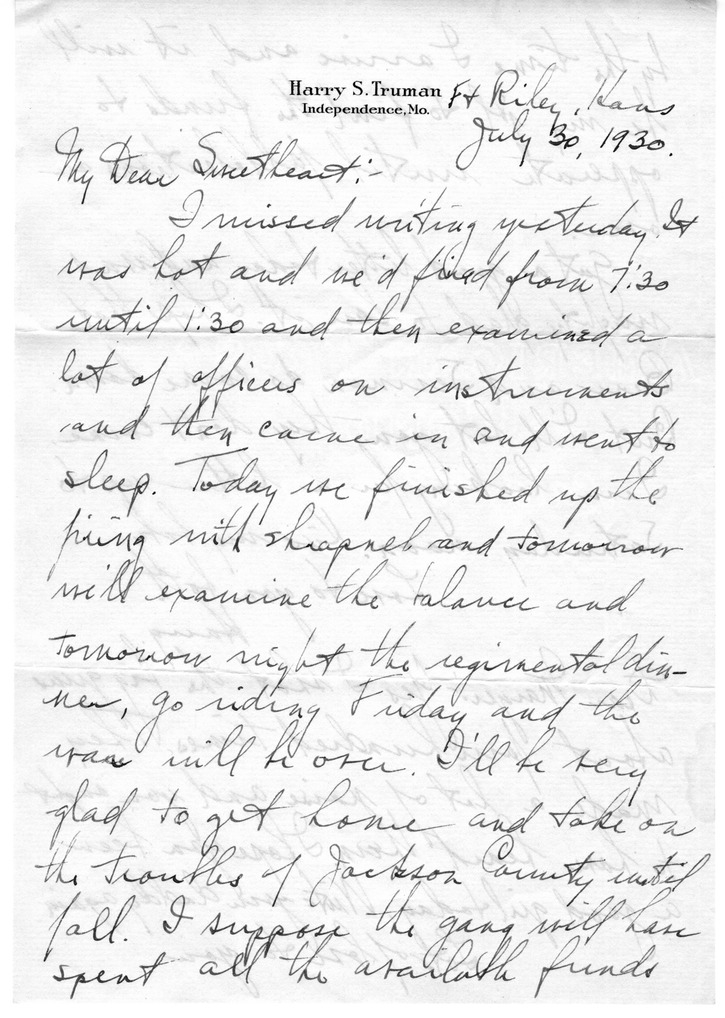 Letter from Harry S. Truman to Bess W. Truman and Margaret Truman